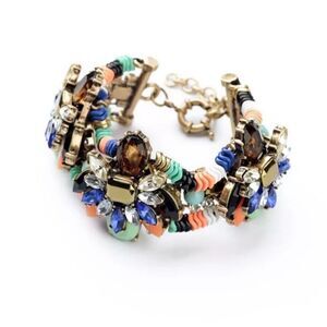 Colourful Crystals Link Chain Charm Bracelet Bangle
